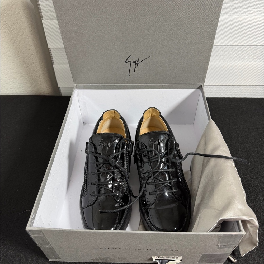 Giuseppe Zanotti Glossy Black Sneakers Women’s New in Box - Picture 3 of 5